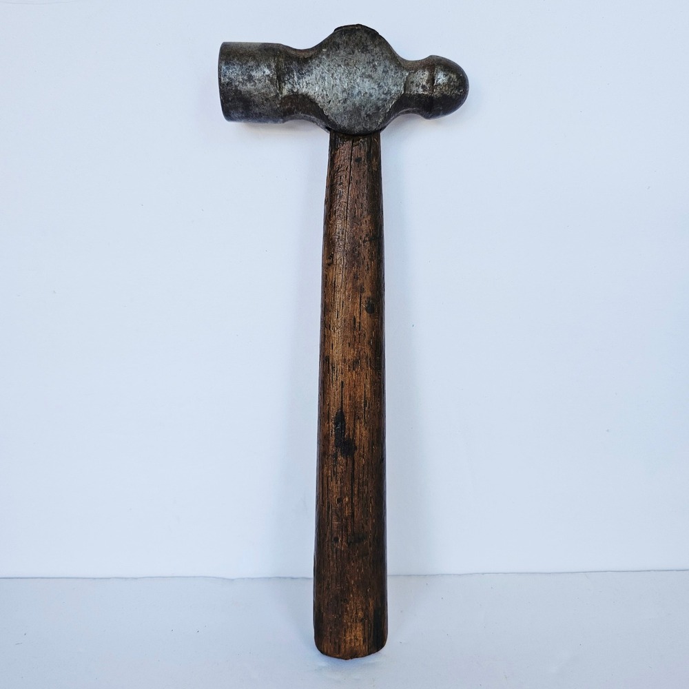 Vintage Ball Peen Hammer Wooden Handle Steel Head 8.25 Inch Antique Hand Tool